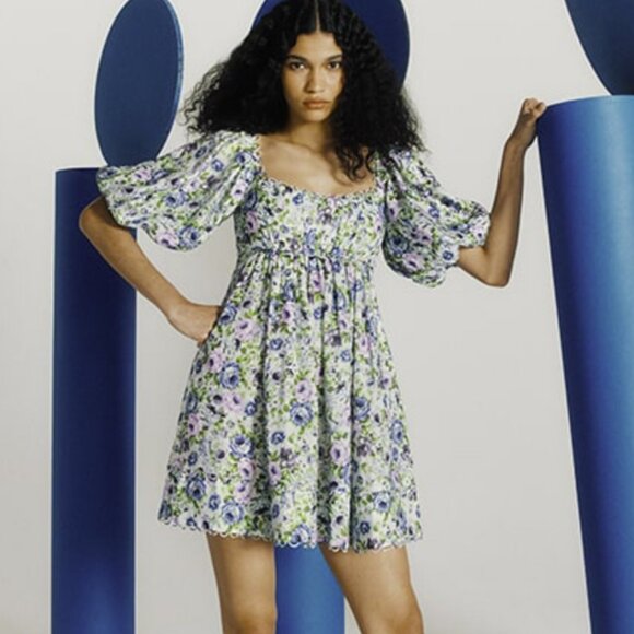 ZIMMERMANN + Net Sustain Scalloped Pleated Floral-print Organic Linen Mini  Dress